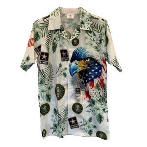 NWOT Proud Vet‎ 365 Army Eagle Flag Hawaiin Shirt Size Small